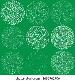 Random dots, circles abstract. Speckles, dotted radial, radiating, circular geometric illustration. Polka-dots, pointillist, pointillism design element