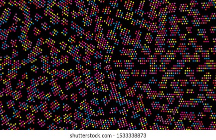 Random dots. Color circles on black background. Vector illustration. Colorful polka dots pattern.