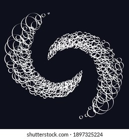 Random dots, dotted circular spiral. Swirl, twirl and whirl of random circles
