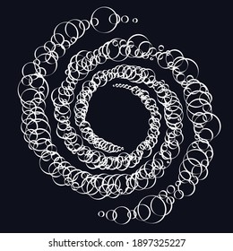 Random Punkte, punktförmige Spirale. Wirbel, wirbeln und Strudel zufälliger Kreise