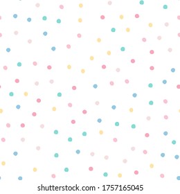 Random dots seamless pattern on white background. Party wallpaper. Decorative backdrop for fabric design, textile print, kitchen textiles, wrapping, cover. Vector illustration.