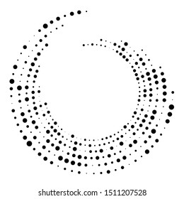 Random Dotted, Dots, Halftone Speckles Concentric Circle.Spiral, Swirl, Twirl Element.Circular And Radial Lines Volute, Helix.Segmented Circle With Rotation.Radiating Arc.Cochlear, Vortex Illustration