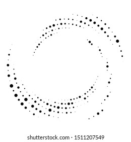 Random dotted, dots, halftone speckles concentric circle.Spiral, swirl, twirl element.Circular and radial lines volute, helix.Segmented circle with rotation.Radiating arc.Cochlear, vortex illustration