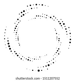 Random dotted, dots, halftone speckles concentric circle.Spiral, swirl, twirl element.Circular and radial lines volute, helix.Segmented circle with rotation.Radiating arc.Cochlear, vortex illustration