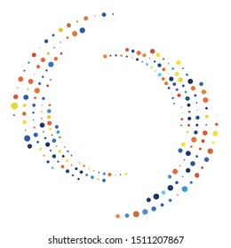 Random dotted, dots, halftone speckles concentric circle.Spiral, swirl, twirl element.Circular and radial lines volute, helix.Segmented circle with rotation.Radiating arc.Cochlear, vortex illustration