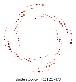 Random dotted, dots, halftone speckles concentric circle.Spiral, swirl, twirl element.Circular and radial lines volute, helix.Segmented circle with rotation.Radiating arc.Cochlear, vortex illustration