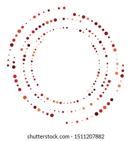 Random dotted, dots, halftone speckles concentric circle.Spiral, swirl, twirl element.Circular and radial lines volute, helix.Segmented circle with rotation.Radiating arc.Cochlear, vortex illustration