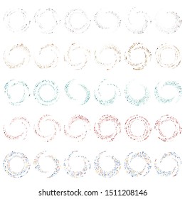 Random dotted, dots, halftone speckles concentric circle.Spiral, swirl, twirl element.Circular and radial lines volute, helix.Segmented circle with rotation.Radiating arc.Cochlear, vortex illustration