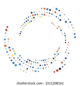 Random dotted, dots, halftone speckles concentric circle.Spiral, swirl, twirl element.Circular and radial lines volute, helix.Segmented circle with rotation.Radiating arc.Cochlear, vortex illustration
