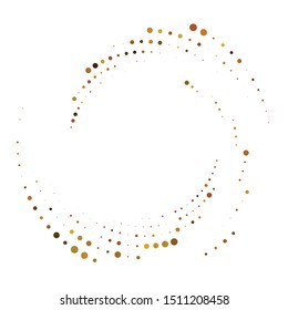 Random dotted, dots, halftone speckles concentric circle.Spiral, swirl, twirl element.Circular and radial lines volute, helix.Segmented circle with rotation.Radiating arc.Cochlear, vortex illustration
