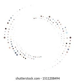 Random dotted, dots, halftone speckles concentric circle.Spiral, swirl, twirl element.Circular and radial lines volute, helix.Segmented circle with rotation.Radiating arc.Cochlear, vortex illustration