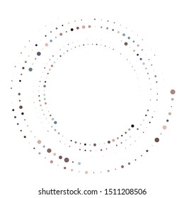 Random dotted, dots, halftone speckles concentric circle.Spiral, swirl, twirl element.Circular and radial lines volute, helix.Segmented circle with rotation.Radiating arc.Cochlear, vortex illustration