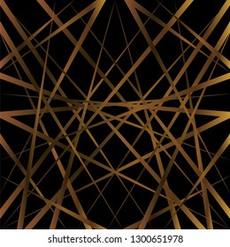 Random double stripes pattern of vector. Futuristic of sharp lines gradient gold on black background. Design print for illustration,   textile, 3d, wallpaper, background. Set 3