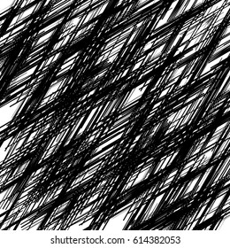 Random edgy abstract illustration with random scattered geometric shapes / lines. Black and white abstract illustration