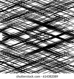 Random edgy abstract illustration with random scattered geometric shapes / lines. Black and white abstract illustration