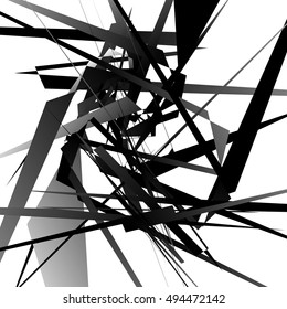 Random edgy, dynamic lines. Geometric monochrome art. Vector illustration.
