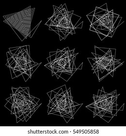Random edgy lines element set. Abstract monochrome illustration