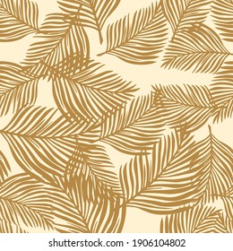 Naturaleza exótica aleatoria sin fisuras con hojas de helecho beige adornadas. Impresión trópica a mano. Ilustración vectorial para impresiones textiles estacionales, tela, carteles, telas de fondo y papel pintado.