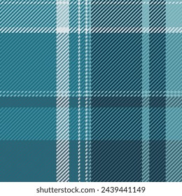 Random fabric background seamless, popular vector tartan textile. Cell check plaid texture pattern in cyan and dark colors.