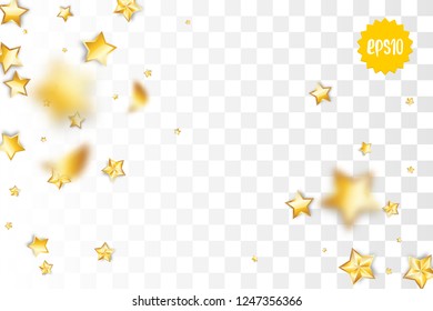 Random falling golden star glitter transparent sparkle background. Christmas banner, New Year greeting, invitation, postcard. Shimmer vector illustration.
