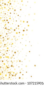  Random Falling Golden Stars on Honologram Background. Magic Flying Stars Confetti.  Banner, Greeting Card, Christmas and New Year card, Postcard, Packaging, Textile Print. Beautiful Night Sky