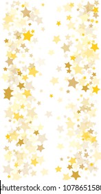  Random Falling Golden Stars on Honologram Background. Magic Flying Stars Confetti.  Banner, Greeting Card, Christmas and New Year card, Postcard, Packaging, Textile Print. Vector Illustration.