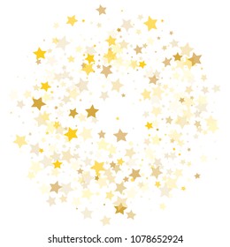  Random Falling Golden Stars on Honologram Background. Magic Flying Stars Confetti. Postcard, Packaging, Textile Print, Banner, Greeting Card, Christmas and New Year card. Vector Illustration.