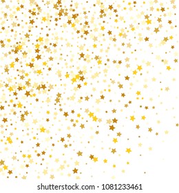  Random Falling Golden Stars on Honologram Background. Magic Flying Stars Confetti.  Banner, Greeting Card, Christmas and New Year card, Postcard, Packaging, Textile Print. Beautiful Night Sky