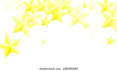  Random Falling Golden Stars on Honologram Background. Magic Flying Stars Confetti.  Banner, Greeting Card, Christmas and New Year card, Postcard, Packaging, Textile Print. Vector Illustration.