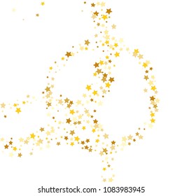  Random Falling Golden Stars on Honologram Background. Magic Flying Stars Confetti. Postcard, Packaging, Textile Print, Banner, Greeting Card, Christmas and New Year card. Vector Illustration.