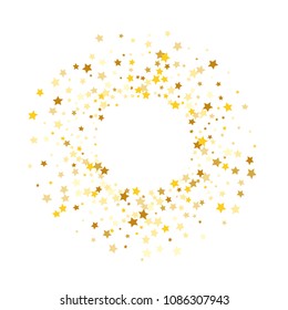 Random Falling Golden Stars on Honologram Background. Magic Flying Stars Confetti.  Banner, Greeting Card, Christmas and New Year card, Postcard, Packaging, Textile Print. Beautiful Night Sky
