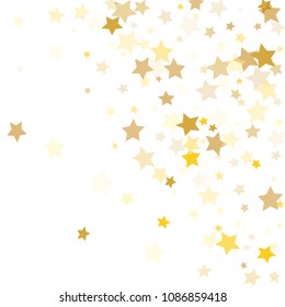  Random Falling Golden Stars on Honologram Background. Magic Flying Stars Confetti.  Banner, Greeting Card, Christmas and New Year card, Postcard, Packaging, Textile Print. Beautiful Night Sky