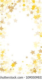  Random Falling Golden Stars on Honologram Background. Magic Flying Stars Confetti. Postcard, Packaging, Textile Print, Banner, Greeting Card, Christmas and New Year card. Vector Illustration.