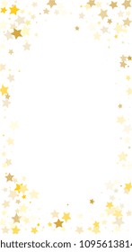  Random Falling Golden Stars on Honologram Background. Magic Flying Stars Confetti. Postcard, Packaging, Textile Print, Banner, Greeting Card, Christmas and New Year card. Vector Illustration.