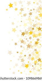  Random Falling Golden Stars on Honologram Background. Magic Flying Stars Confetti.  Banner, Greeting Card, Christmas and New Year card, Postcard, Packaging, Textile Print. Beautiful Night Sky