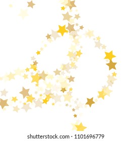 Random Falling Golden Stars on Honologram Background. Magic Flying Stars Confetti.  Banner, Greeting Card, Christmas and New Year card, Postcard, Packaging, Textile Print. Vector Illustration.