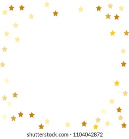  Random Falling Golden Stars on Honologram Background. Magic Flying Stars Confetti.  Banner, Greeting Card, Christmas and New Year card, Postcard, Packaging, Textile Print. Vector Illustration.