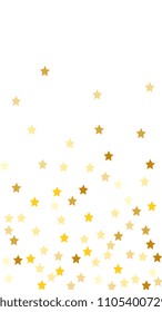  Random Falling Golden Stars on Honologram Background. Magic Flying Stars Confetti.  Banner, Greeting Card, Christmas and New Year card, Postcard, Packaging, Textile Print. Vector Illustration.