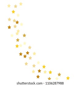  Random Falling Golden Stars on Honologram Background. Magic Flying Stars Confetti. Postcard, Packaging, Textile Print, Banner, Greeting Card, Christmas and New Year card. Vector Illustration.