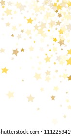  Random Falling Golden Stars on Honologram Background. Magic Flying Stars Confetti.  Banner, Greeting Card, Christmas and New Year card, Postcard, Packaging, Textile Print. Vector Illustration.