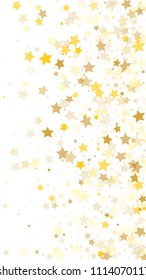  Random Falling Golden Stars on Honologram Background. Magic Flying Stars Confetti.  Banner, Greeting Card, Christmas and New Year card, Postcard, Packaging, Textile Print. Beautiful Night Sky
