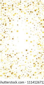  Random Falling Golden Stars on Honologram Background. Magic Flying Stars Confetti.  Banner, Greeting Card, Christmas and New Year card, Postcard, Packaging, Textile Print. Vector Illustration.