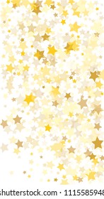  Random Falling Golden Stars on Honologram Background. Magic Flying Stars Confetti.  Banner, Greeting Card, Christmas and New Year card, Postcard, Packaging, Textile Print. Beautiful Night Sky
