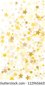  Random Falling Golden Stars on Honologram Background. Magic Flying Stars Confetti.  Banner, Greeting Card, Christmas and New Year card, Postcard, Packaging, Textile Print. Beautiful Night Sky