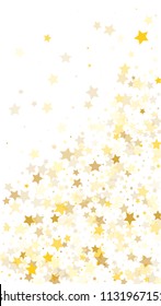  Random Falling Golden Stars on Honologram Background. Magic Flying Stars Confetti.  Banner, Greeting Card, Christmas and New Year card, Postcard, Packaging, Textile Print. Beautiful Night Sky