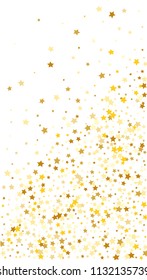  Random Falling Golden Stars on Honologram Background. Magic Flying Stars Confetti.  Banner, Greeting Card, Christmas and New Year card, Postcard, Packaging, Textile Print. Beautiful Night Sky
