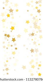  Random Falling Golden Stars on Honologram Background. Magic Flying Stars Confetti. Postcard, Packaging, Textile Print, Banner, Greeting Card, Christmas and New Year card. Vector Illustration.