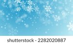 Random falling snow flakes wallpaper. Snowfall dust freeze granules. Snowfall sky white teal blue background. Many snowflakes february vector. Snow nature scenery.