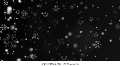 Random falling snowflakes wallpaper. Snowfall dust freeze granules. Snowfall sky white teal blue background. Lots of snowflakes february vector. 