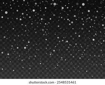 Random falling snowflakes wallpaper. Snowfall dust freeze granules. Snowfall sky white teal blue background. Lots of snowflakes february vector.